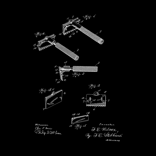 Safety Razor Vintage Patent Hand Drawing by TheYoungDesigns