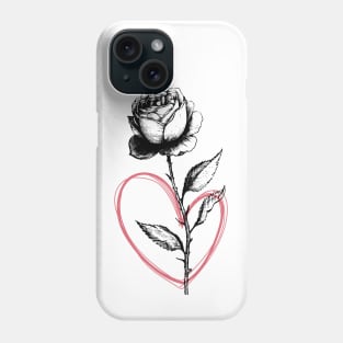 Black Rose Flower with Red Heart Phone Case