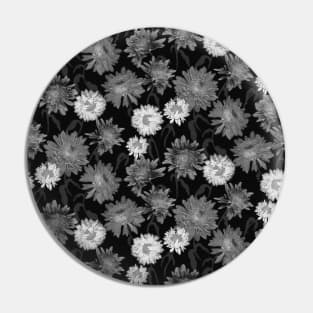 Pressed Pom Pom Black and White Flowers Pin