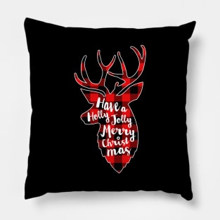 Reindeer Red Plaid Vintage Merry Xmas Buffalo Deer Christmas Family Pajama Gift Pillow