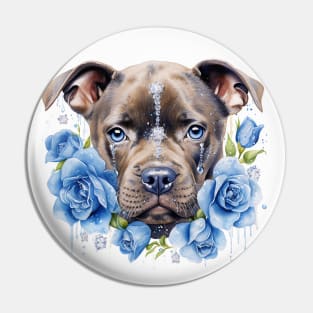 Staffy And Blue Roses Pin