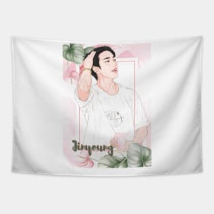 Fanart of Jinyoung in Concert with  The pink-hued Foliage Frame Tapestry