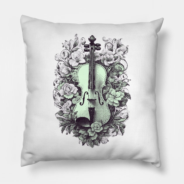 Violin & roses pixel art Nokia green Pillow by Bassivus