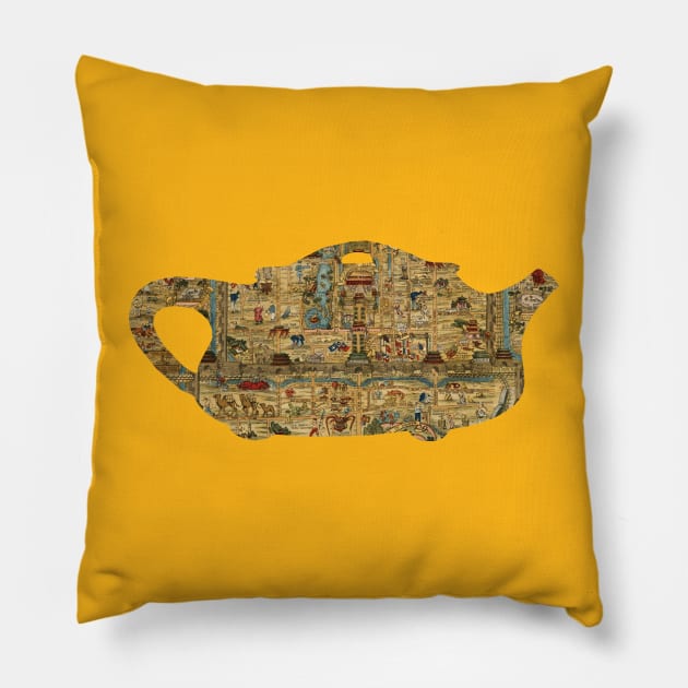 China Teapot cut from Beijing tourist map from 1936 Pillow by tsd-fashion