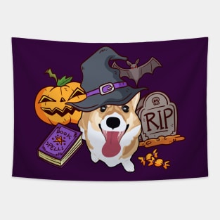 Halloween Corgi Witch - Bat Tapestry