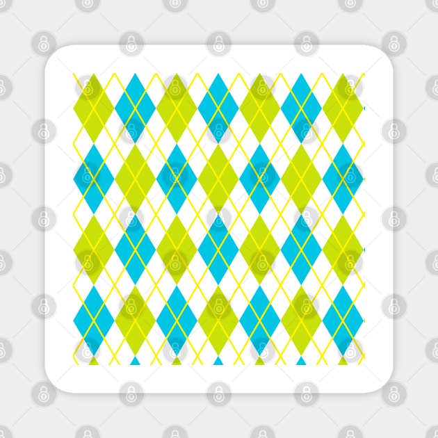 Argyle Lime Teal  Aqua Gold  White Yellow Punk Rock Retro Magnet by Shayna