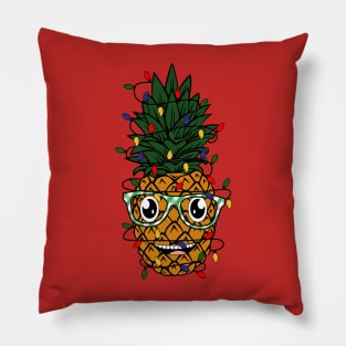 Funny pineapple wearing glasses wrapped in Christmas lights Xmas gift Pillow