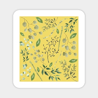 Yellow Green summer leaves watercolour pattern Magnet