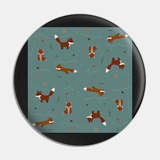 Winter Foxes in Teal Pin