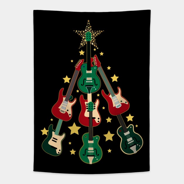 Cool Guitar Christmas Tree Guitar Lovers Christmas Tree Tapestry by Dibble Dabble Designs