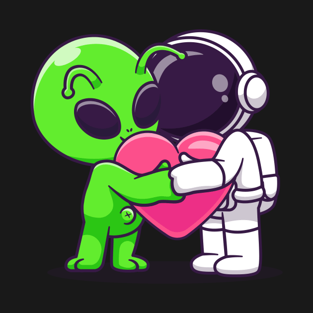 Cute Astronaut And Alien Hug Love Heart Cartoon by Catalyst Labs