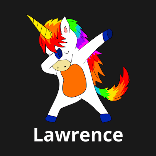 Lawrence First Name Personalized Dabbing Unicorn T-Shirt