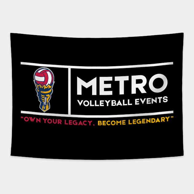 White Slogan Logo Tapestry by metro volleyball events