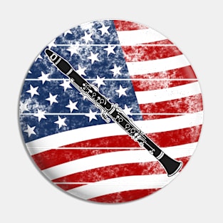 Clarinet USA Flag Clarinetist Woodwind Musician 4th July Pin