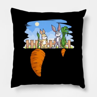 Bunnies With Carrots Pillow