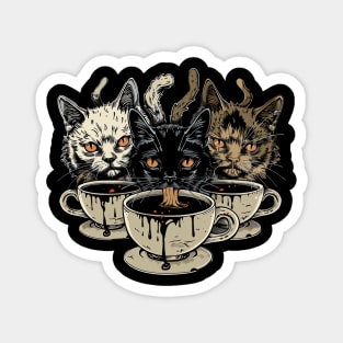 Witchy Evil Cat Familiars Drinking Coffee Magnet