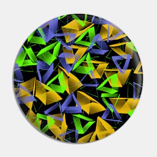 3D Purple Green Yellow Triangles on Black Abstract Pin