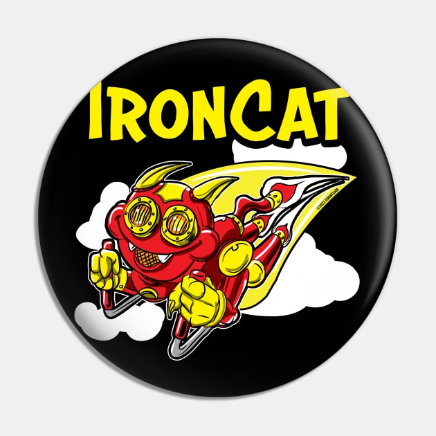 Iron Cat rocketing throught the sky Pin by eShirtLabs