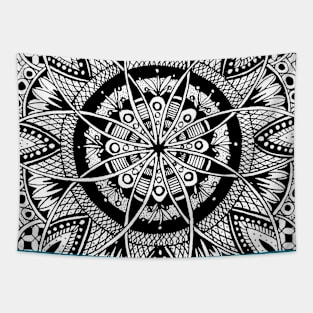 Black and white Flower doodle mandala Tapestry