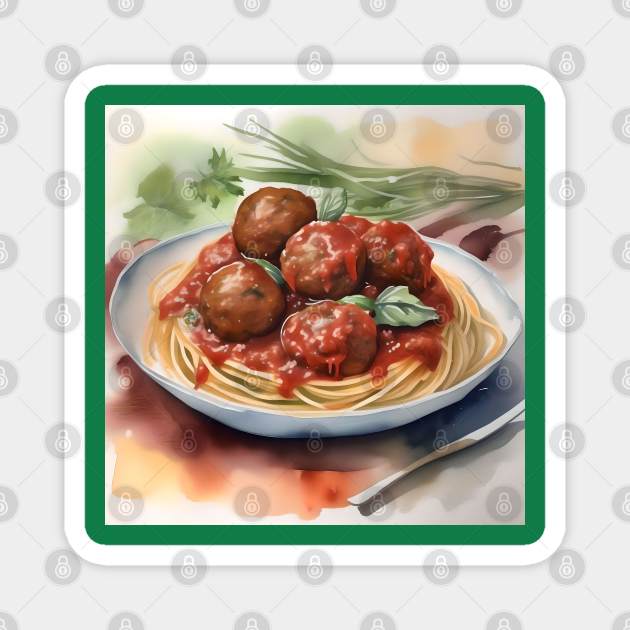 National Spaghetti Day - January 4 - Watercolor Magnet by Oldetimemercan