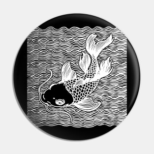 Koi Fish Great Wave Tattoo V2 Wht Pin