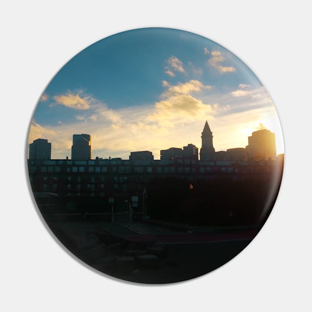 Boston skyline in sunset Pin by BoogieCreates