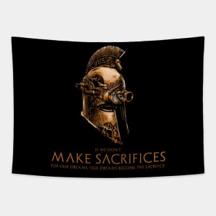 Ancient Spartan Steampunk  Helmet - Quote On Sacrifice Tapestry