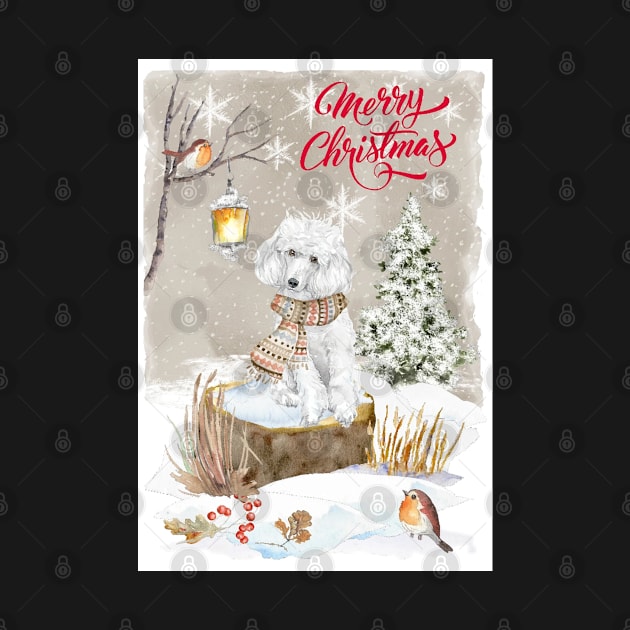 White Poodle Merry Christmas Santa Dog by Puppy Eyes