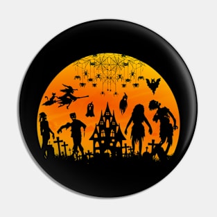 Spooky Moon Halloween Witch Monster Ghost Pumpkin Pin