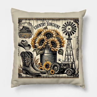 Country Sunshine, Sunflower Graphic Design Pillow