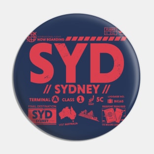 Vintage Sydney SYD Airport Code Travel Day Retro Travel Tag Australia Pin