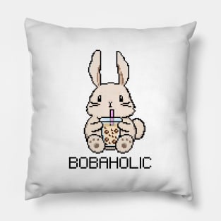 Bobaholic Pixel Bunny Loves Boba Tea! Pillow