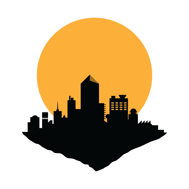 silhouette big city with Supermoon background by capplecng