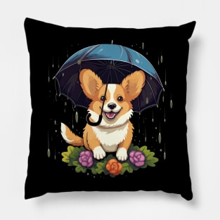 Corgi Rainy Day With Umbrella Pillow