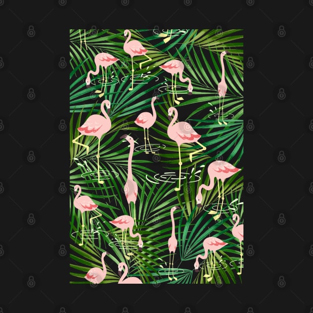 Flamingos tropical leaves pattern by onemoremask