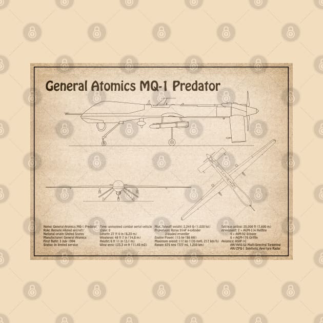 General Atomics MQ-1 Predator - Airplane Blueprint Plans - SD by SPJE Illustration Photography