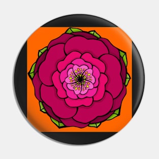 Graphic flower in red-pink tones on orange background Pin