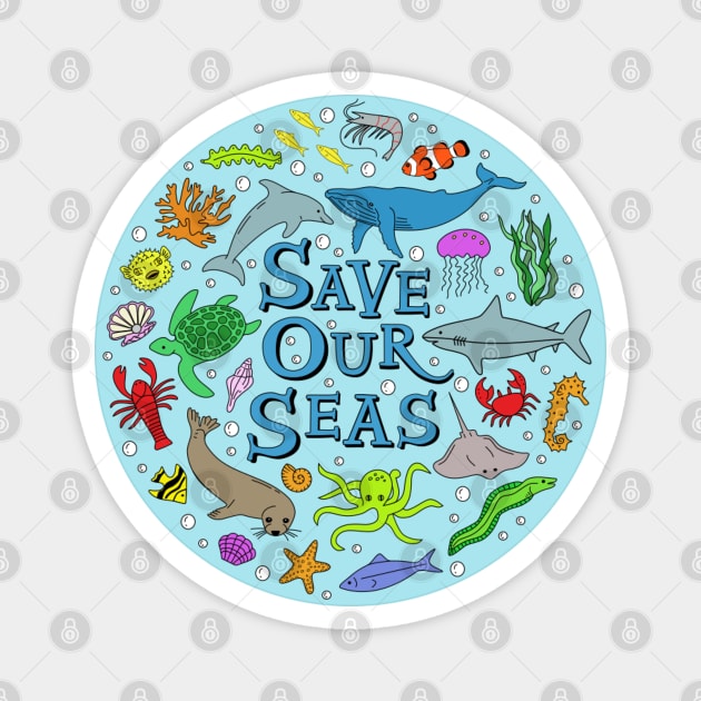 Save Our Seas Save The Ocean Illustration Magnet by IndigoLark