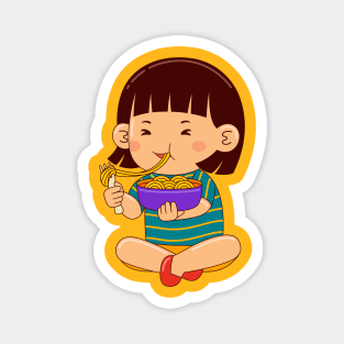 girl kids eating noodle Magnet