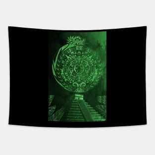 jade quetzalcoatl and the aztec calendar in teotihuacan ecopop mexican pattern Tapestry