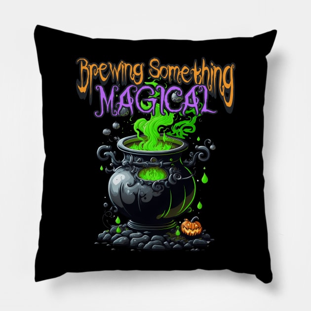 Cute Halloween Something Magical Brewing Gender Reveal Announcement Pillow by NearlyNow