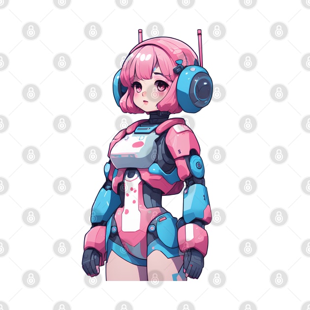 Cute bubblegum robot girl by InkPulse