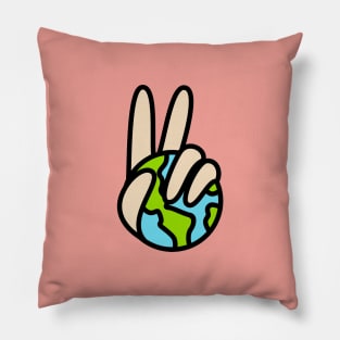 World Peace Planet Earth Symbol V Sign Pillow