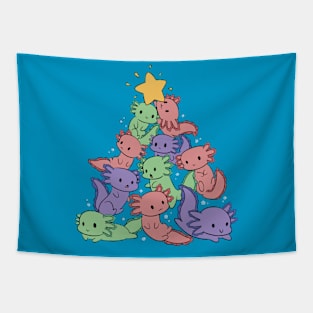 Cute Christmas Tree of Axolotls Tapestry