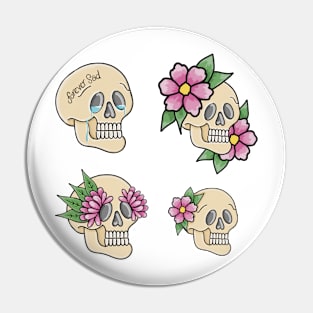 Multiple Skull Designs with Flowers and Tears - white Pin