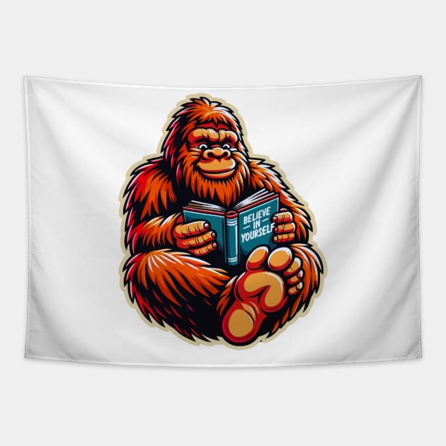 Believe in Yourself Funny Book Bigfoot Tapestry by Contentarama