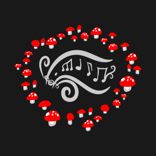 Red Mushroom Fairy Circle "Mycology Music" T-Shirt