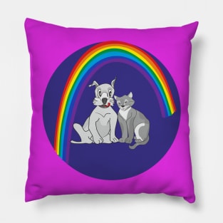 Dog Cat and rainbow Pillow