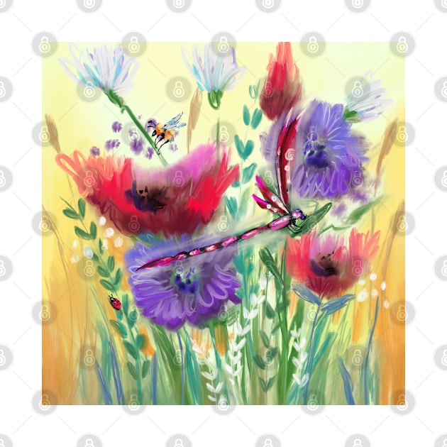 Poppy Meadow Purple Dandelions by Hyssopartz