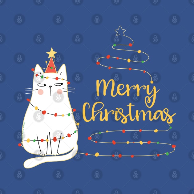 Cat Lovers Cute Holiday Cat Tree "Merry Christmas" by Dibble Dabble Designs